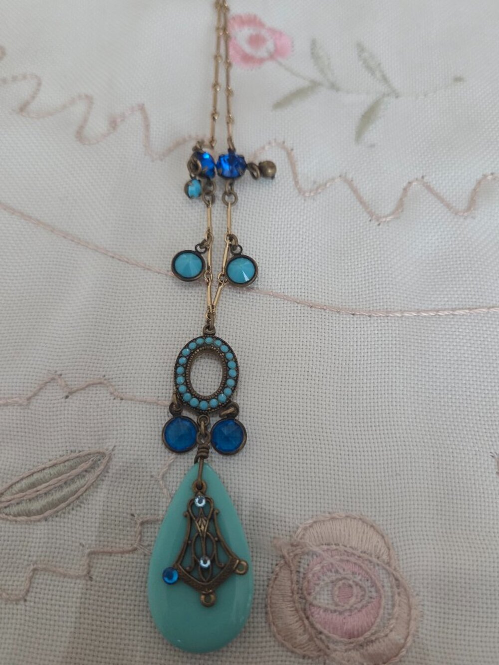 Vintage Faux Turquoise and Beaded Art Deco Style Necklace